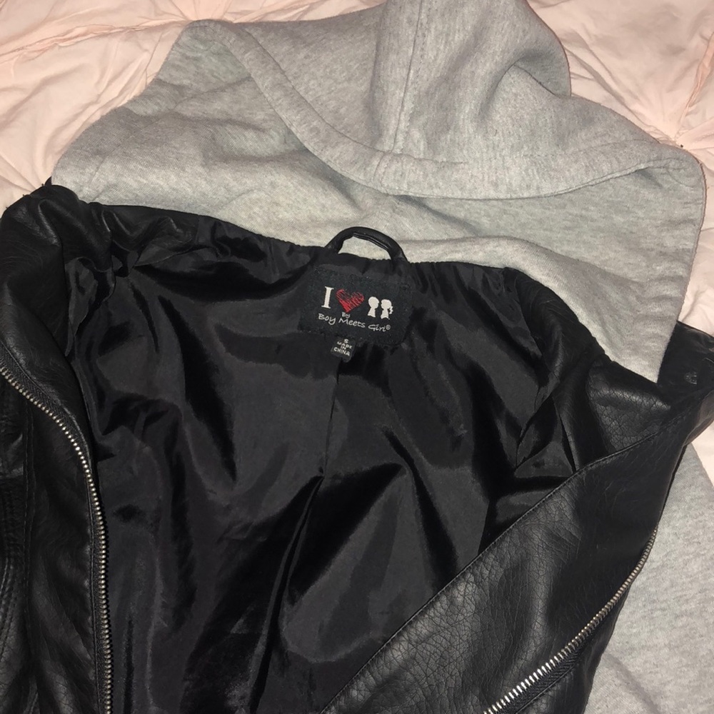 Faux Leather Sweatshirt Jacket - Picture 3 of 4